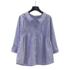 Cotton shirt, spring and autumn light blue vertical striped shirt, women's design sense, cinched waist, long-sleeved loose top, 103707257 Item Picture